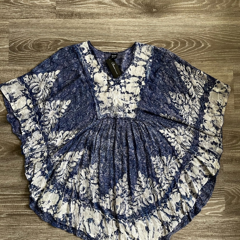 Blue and White Poncho